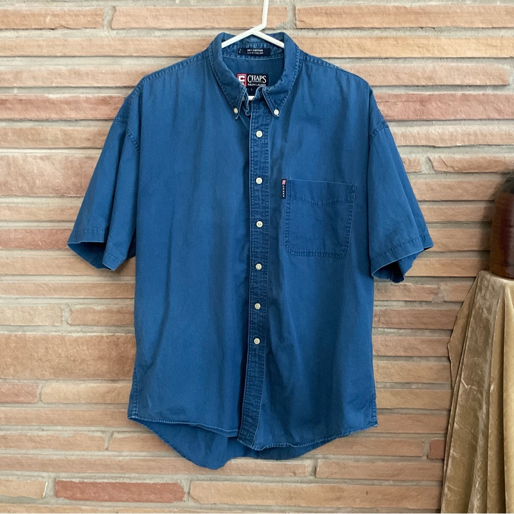 Vintage 1990s Chaps Ralph Lauren Short Sleeved Chambray Button Down Shirt Large